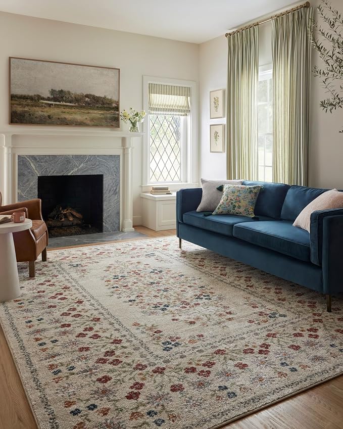Loloi Rifle Paper Co. Laurel Collection LAU-02 Linen 3'-11" x 5'-7" Accent Rug by Loloi