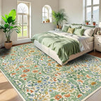 9x12 Grass Green Vintage Floral Area Rug, Washable Large Boho Living Room Rugs - Image 4