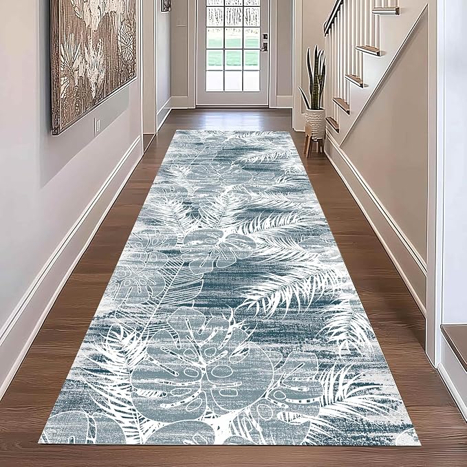 Blue White Tropical Runner Rug 3.3x7ft - Image 2
