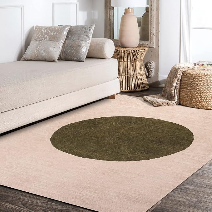 JONATHAN Y Machine Washable Cream/Green Indoor Area Rug 3X5 ft, Cirkel - Image 2