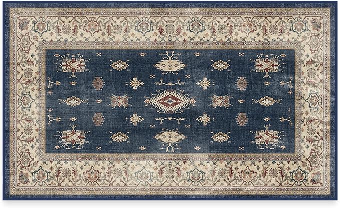 RUGGABLE Washable Vintage Area Rug – Verena Sapphire 3x5, Stain-Resistant by RUGGABLE