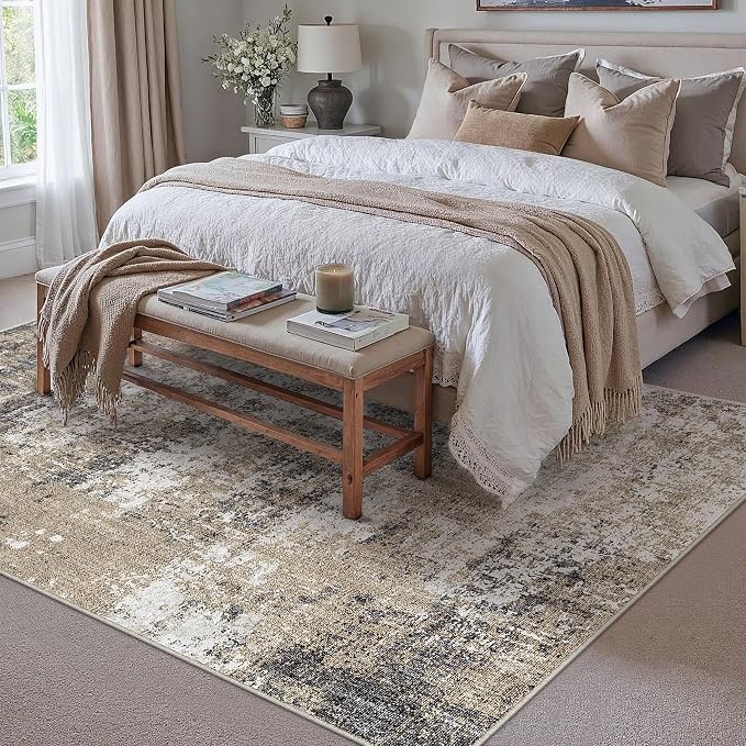 6x9 Abstract Area Rug Brown Washable Modern Neutral Living Room Carpet Non Slip - Image 5