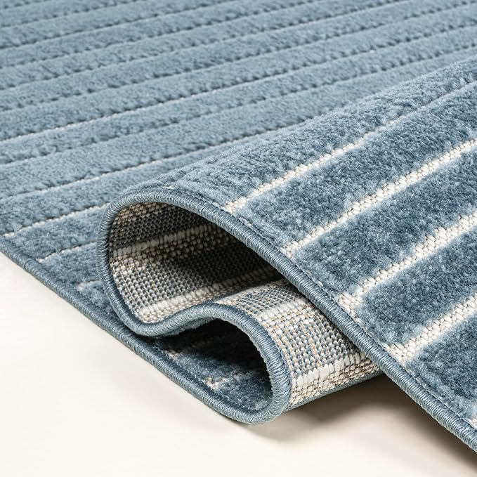 JONATHAN Y Hallie High-Low Curve Dark Blue/Cream 4x6 Indoor/Outdoor Area Rug - Image 5