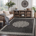 CAMILSON Outdoor Rug 6x9 Medallion Darkgray Modern Area Rugs - Image 9