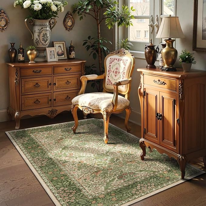 3x5 Floral Washable Area Rug for Living Room, Vintage Boho Rugs for Bedroom by HOME