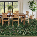 9x12 Dark Green Vintage Floral Area Rug, Washable Large Boho Living Room Rugs - Image 5