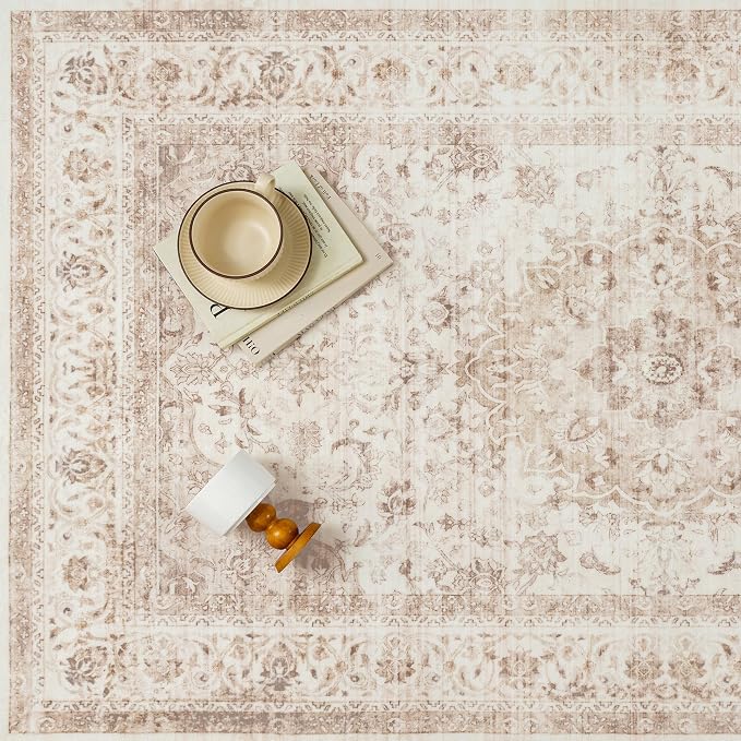 6x9 Beige Washable Vintage Area Rug - Image 7