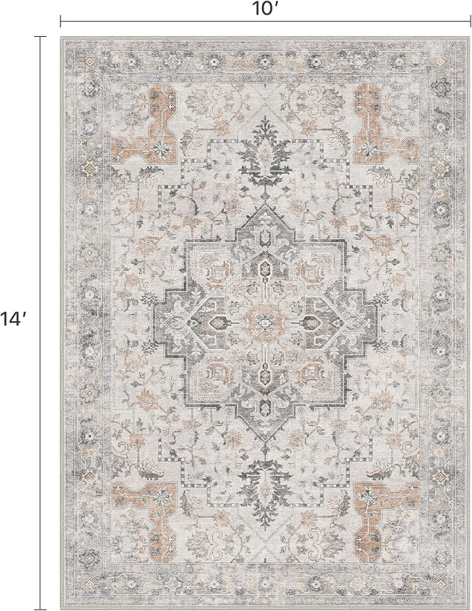 10x14 Area Rugs for Living Room, Non Slip Machine Washable Vintage Rugs - Image 2