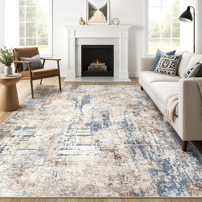 9x12 Area Rug Washable Rugs: Living Room Large Abstract Modern Soft Stain by LOONGRUG