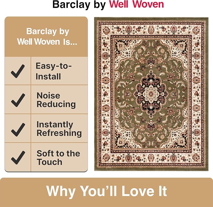 Well Woven Barclay Collection Medallion Kashan Green 5x7 Area Rug - Image 5