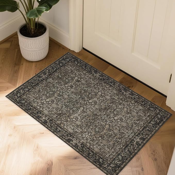 Small Rug 2x3 for Entryway: Boho Floral Door Mat Indoor Entrance Washable by Ruicharm