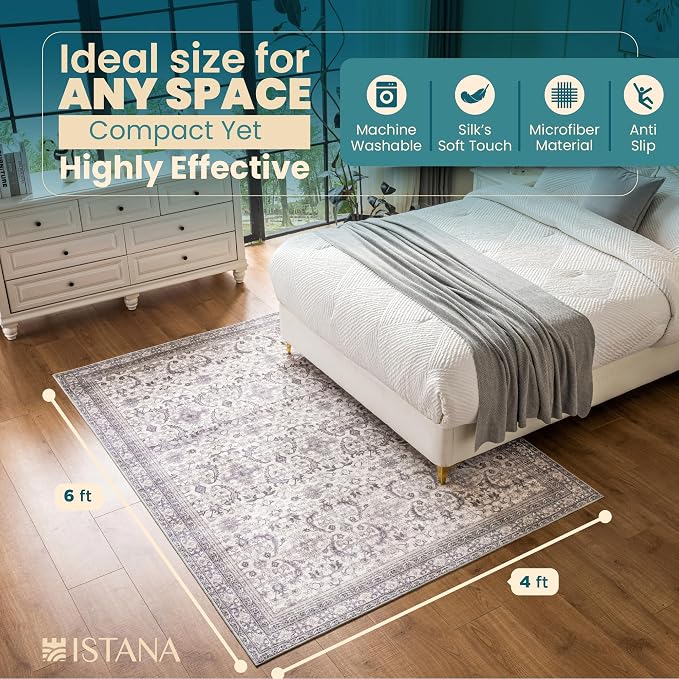 Istana 4x6 Rug - Pale Rose Beige Area Rugs 4x6 - Kid & Pet Friendly Machine - Image 2