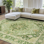 Area Rugs 7'x9' Washable Non-Slip, Floral Vintage Distress Print Pattern by RELEANY