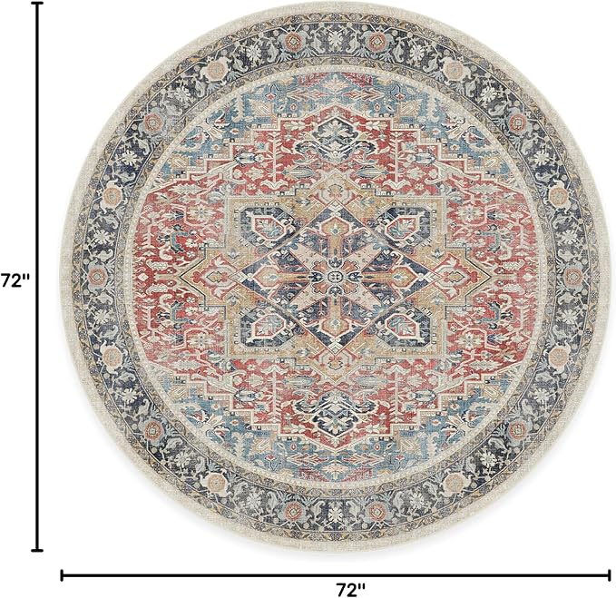 RUGGABLE Washable Vintage Area Rug – Kamran Cayenne Red 6 ft Round, - Image 2