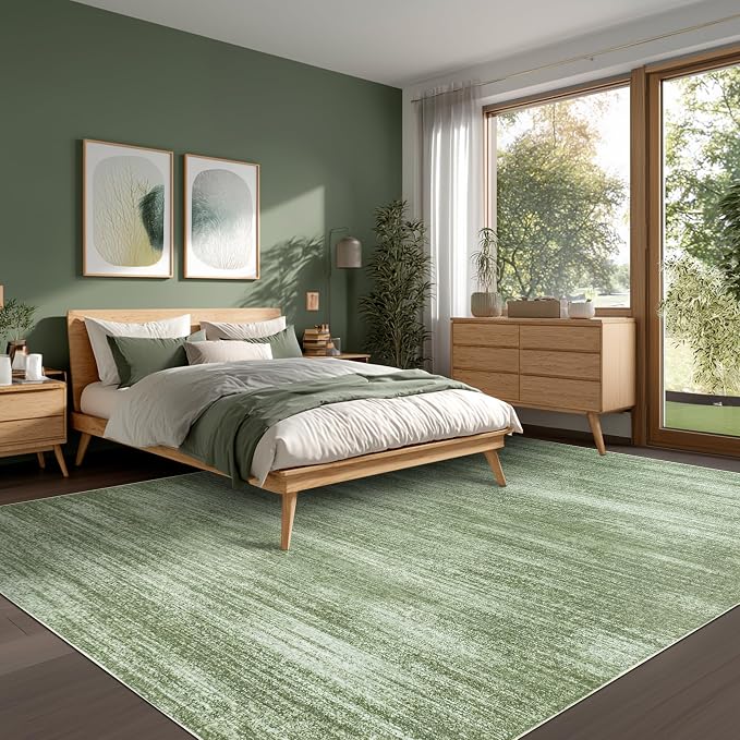 Abstract Neutral Area Rugs for Living Room Olive Green Nursery 5x8 Rug Non Slip - Image 5