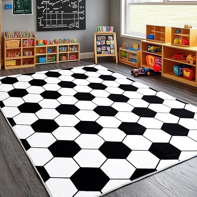 Soft Soccer Rugs for Bedroom, Machine Washable, Cute Bedside Boys Area Rug for - Image 2