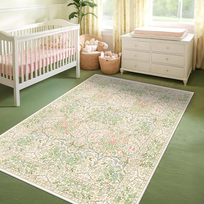 Light Beige Green Area Rugs for Dining Room, 6x9 Washable Area Rug for Bedroom - Image 6