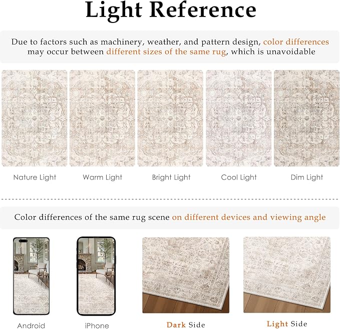 HUGEAR 2x6 Runner Rug Hallway Vintage Beige Machine Washable Neutral Floral Low - Image 5