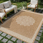 CAMILSON Outdoor Rug 6x9 Medallion Natural Modern Area Rugs - Image 6