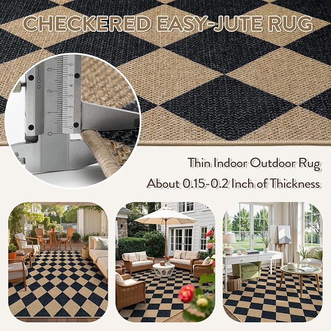Lahome Checkered Easy Jute Area Rug 8x10, Large Living Room Patio Rug - Image 3