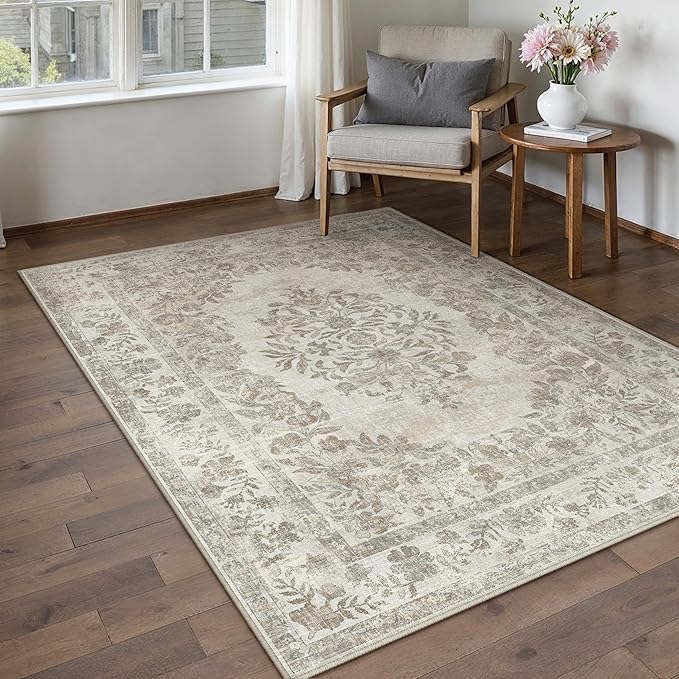 4x6 Area Rug Beige Washable Office Vintage Distressed Carpet Bedroom Indoor - Image 4