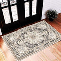 2'x3' Black-Purple Khaki Area Rug Washable Door Mat Vintage Distressed Doormat by CHAMPLANT