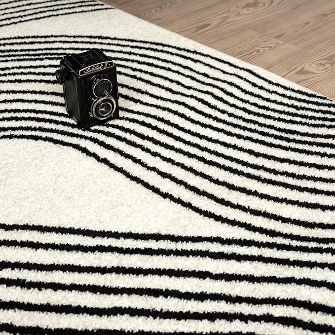 Abani Nuevo Beige Black Swirls Modern Area Rug 6' Round - Image 9
