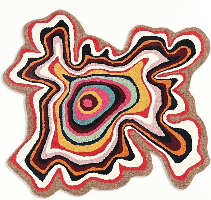 Irregular Shaped Handmade Wool Rug | Modern Colourful Stripe Premium Area Rug - Image 2