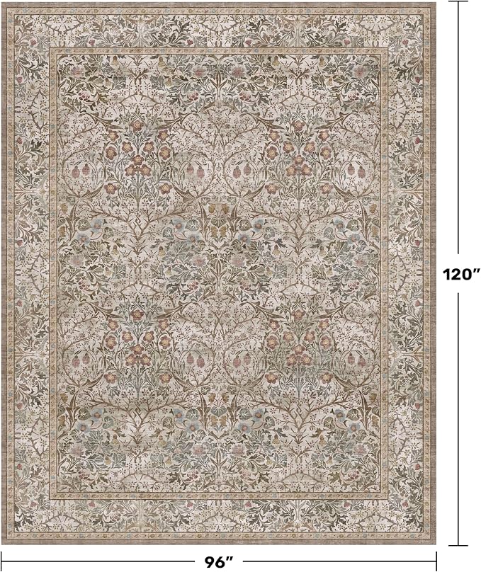 Vintage Moss Green Living Room Rug, 8x10 Washable Area Rugs - Image 2