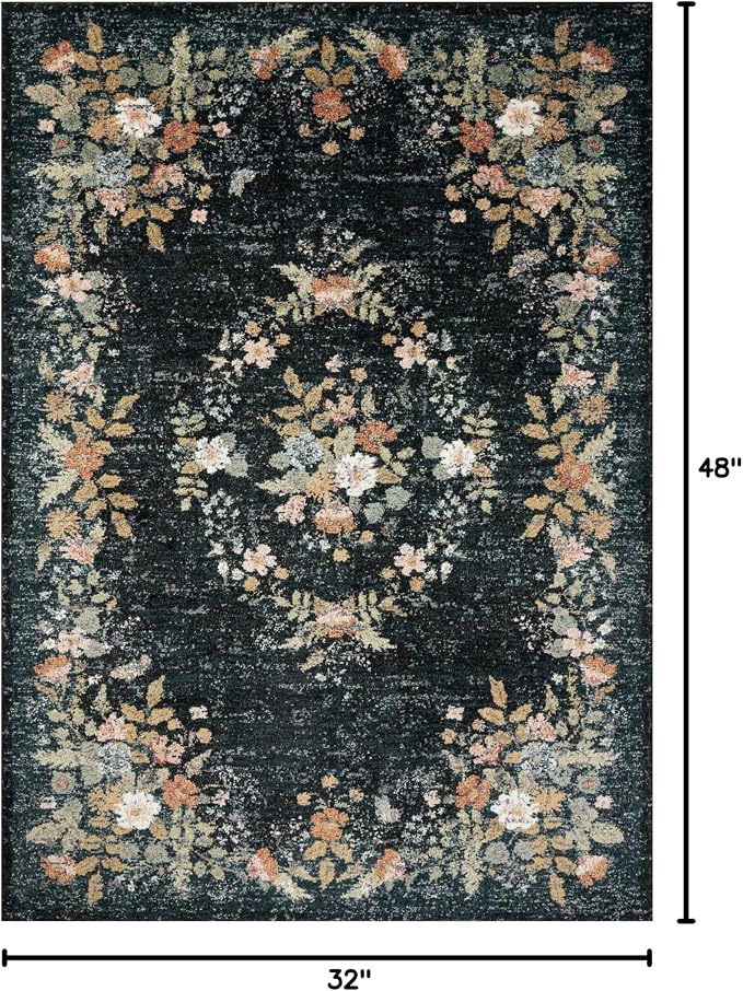 Loloi Rifle Paper Co. Laurel Collection LAU-01 Dark Navy 2'-8" x 4' Accent Rug - Image 2