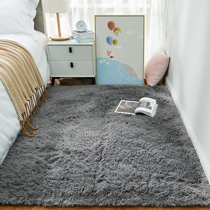 Ophanie Area Rugs for Living Room Bedroom, Upgrade Non-Slip Fluffy Soft Grey - Image 5