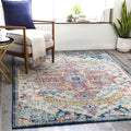 Livabliss Area Rugs - 7ft Round Odelia Vintage Boho Aqua Burgandy Blue Round by Livabliss