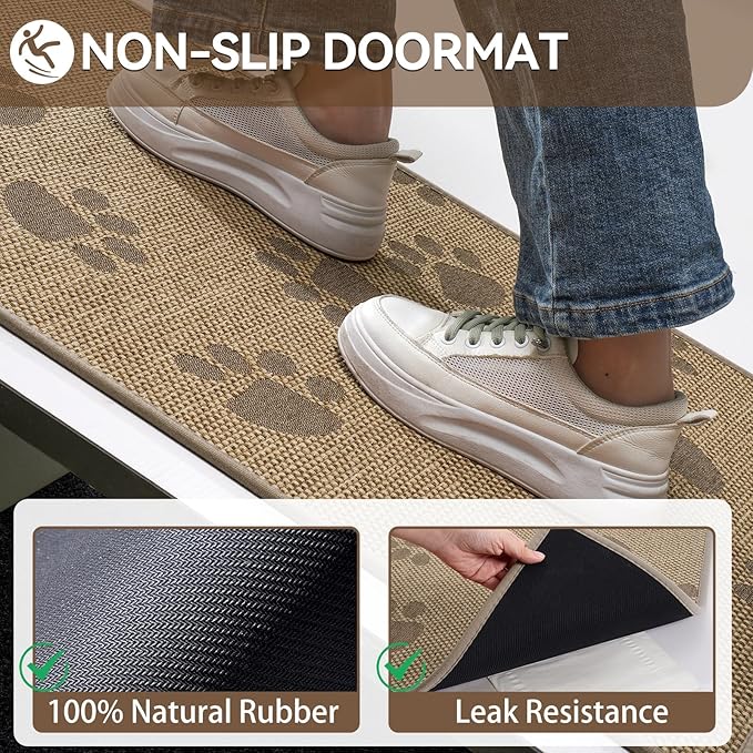 Door Mat Indoor Entrance 24"x35", 0.16" Thin Paw Print Low Pile Doormat - Image 5