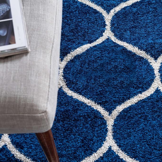 Rugs.com Lattice Frieze Collection Rug – 3' Square Navy Blue Medium Rug Perfect - Image 7