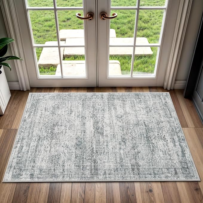2x3 Washable Rugs for Kitchen, Powder Room Small Area Rug Non-Slip Vintage Low by Soalmost