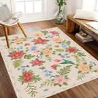 Rustic Flower Area Rug, Classic Colorful Bohemian Floral Pattern - Image 2