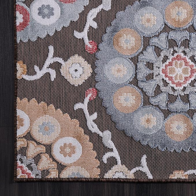 CAMILSON Indoor Outdoor Rug 6x9 Bohemian Medallion Floral Area Rugs - Image 4