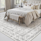 Grey 9x12 Area Rug Vintage Washable Living Room Carpet Non Slip Neutral Bedroom - Image 4