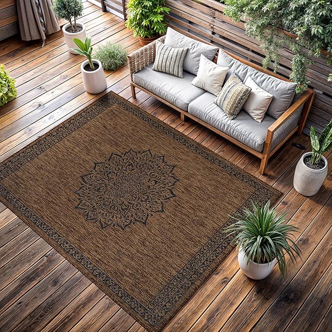 CAMILSON Outdoor Rug 10x14 Medallion Gold Modern Large Area Rugs - Image 4
