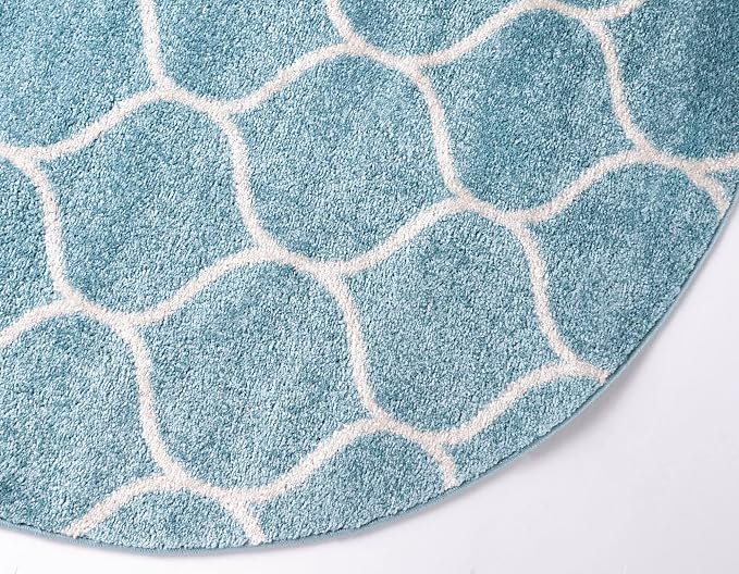 Rugs.com Lattice Frieze Collection Rug – 4' Round Light Blue Medium Rug Perfect - Image 8