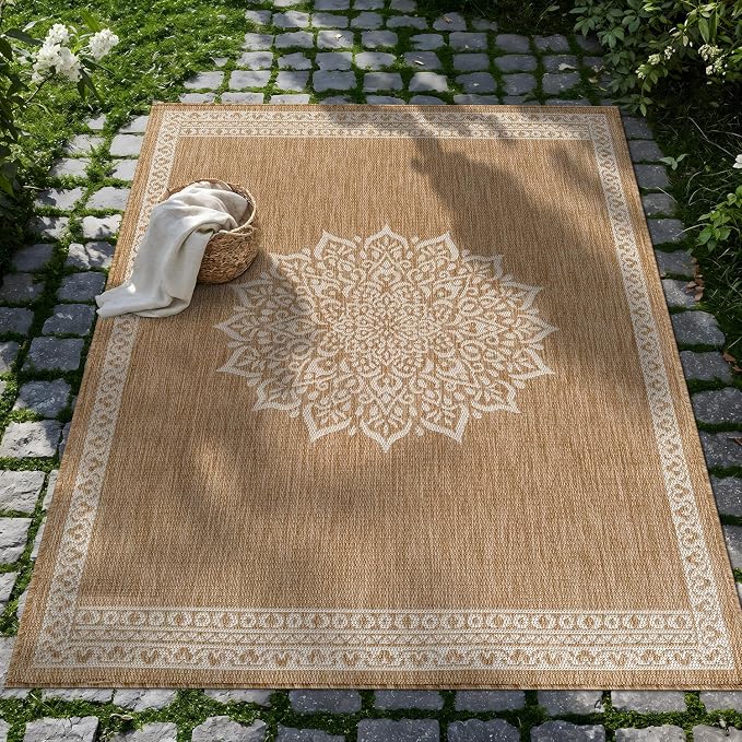CAMILSON Outdoor Rug 6x9 Medallion Natural Modern Area Rugs by CAMILSON