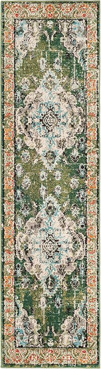 SAFAVIEH Monaco Collection 2'2" x 22' Forest GreenLight Blue MNC243F Boho Chic - Image 2