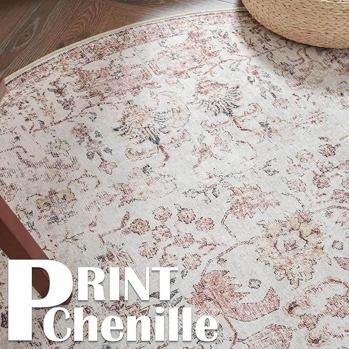 jinchan Kalen Round Rug 5ft Area Rug Washable Vintage Indoor Retro Accent - Image 9
