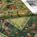 Green Area Rug 3x5 Washable, Non-Slip Small Rug Carpet, Floral Boho Low Pile - Image 8