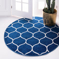 Rugs.com Lattice Frieze Collection Rug – 8' Round Navy Blue Medium Rug Perfect by Rugscom