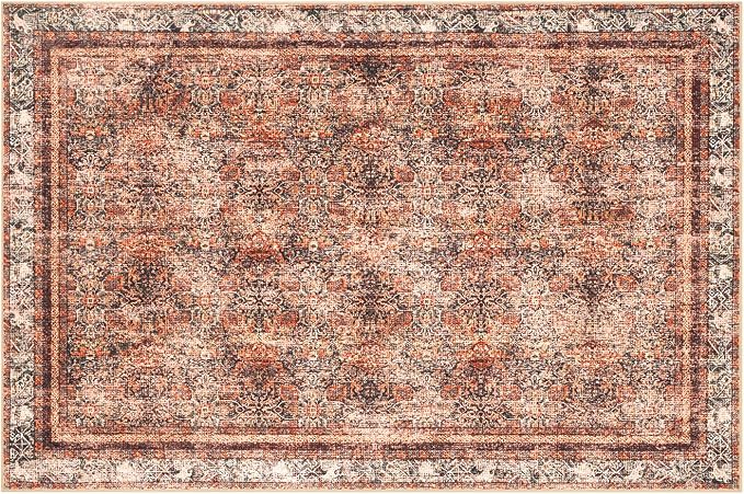 Phantoscope Washable Area Rug 4'x6' Non-Slip, Vintage Neutral Xmas Rugs - Image 3