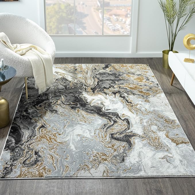 LUXE WEAVERS Marble Swirl Abstract Area Rug, Smoke 5x7 by LuxeWeavers