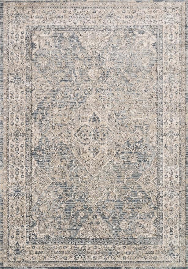 Loloi Teagan Collection TEA-04 Sky/Natural 5'-3" x 7'-6" Area Rug, Soft Neutral - Image 3