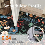 Black Area Rug 8x10 Floral Washable Living Room Kitchen Boho Carpet Non Slip - Image 3