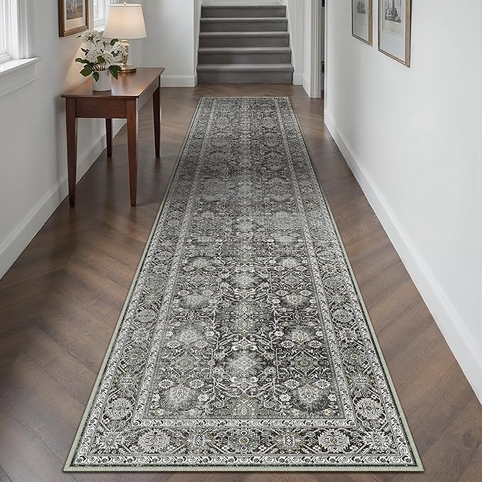 Black Runner Rug 2x12 Vintage Area Carpet Hallway Long Indoor Kitchen Washable - Image 5
